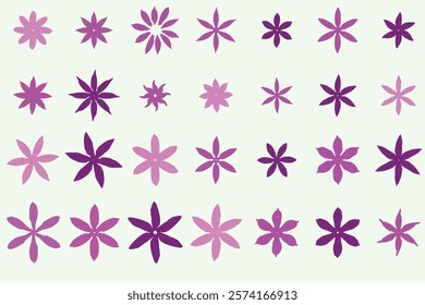 Grunge purple paint brush flowers, free hand brush strokes, isolated, vector.