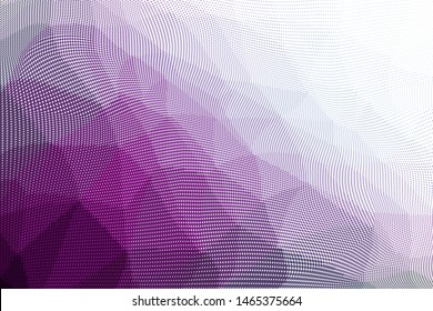 Grunge purple white halftone dots pattern texture background. Low poly design. Modern gradient monochrome dotted vector illustration. Abstract wavy lines. Triangular polygon backdrop