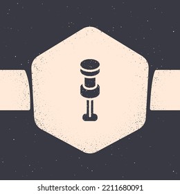 Grunge Push pin icon isolated on grey background. Thumbtacks sign. Monochrome vintage drawing. Vector