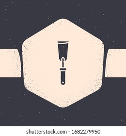 Grunge Putty knife icon isolated on grey background. Spatula repair tool. Spackling or paint instruments. Monochrome vintage drawing. Vector Illustration
