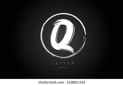 grunge Q brush stroke letter alphabet logo icon design template with circle in black and white for business. Suitable for a company design