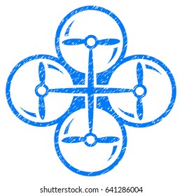 Grunge Quad Copter icon with grunge design and dirty texture. Unclean vector blue pictogram for rubber seal stamp imitations and watermarks. Draft sticker symbol.