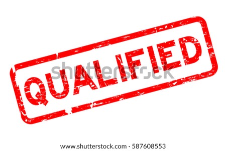 Grunge qualified square rubber seal stamp on white background