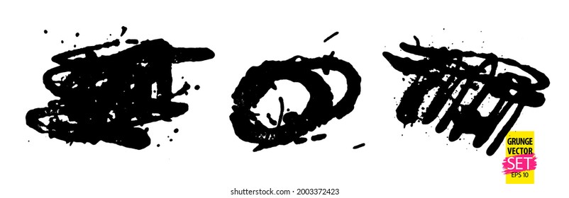 Grunge quirky scribbles set. Paint freehand strokes. Abstract ink lines. Quirky doodle shapes. Grungy creative overlays.