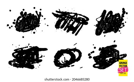 Grunge quirky scribbles set. Paint freehand strokes. Abstract ink lines. Quirky doodle shapes. Grungy creative overlays.