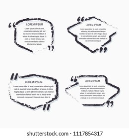 Grunge quote box vector set on white background. Templates quote bubbles or statements or comments with space for text in a flat style.