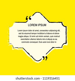Grunge quote box vector set on yellow background. Templates quote bubbles or statements or comments with space for text in a flat style.