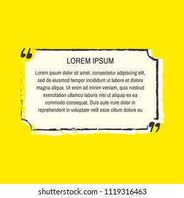 Grunge quote box vector set on yellow background. Templates quote bubbles or statements or comments with space for text in a flat style.