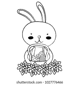 grunge rabbit animal with eggs easter inside hamper and flowers design