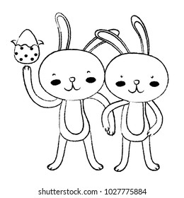 grunge rabbit couple with hands together and egg easter