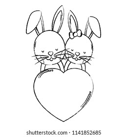 grunge rabbit couple with heart love sign