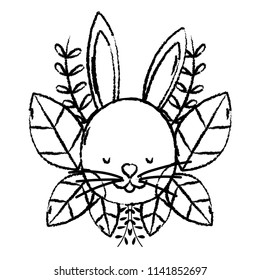 grunge rabbit head with exotic branches and leaves