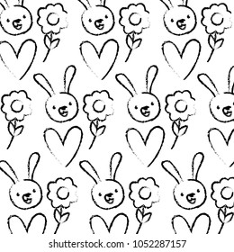 grunge rabbit head with flower and heart background