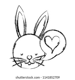 grunge rabbit head with heart inside chat bubble