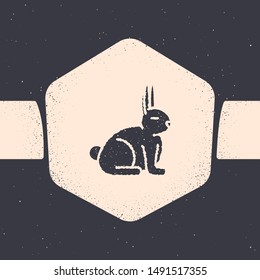 Grunge Rabbit icon isolated on grey background. Monochrome vintage drawing. Vector Illustration