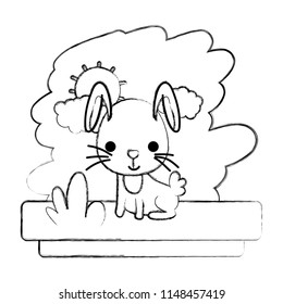 grunge rabbit seating cute wild animal