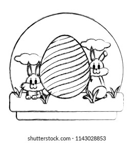 grunge rabbits animals with egg easter decoration