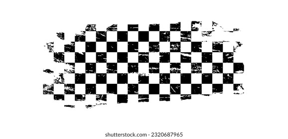 Grunge race flag with checker pattern, vector background for car rally or motocross finish banner. Racing sport grungy flag with checker pattern for speedway motorsport or offroad races championship svg