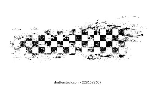 Grunge race flag, isolated vector monochrome banner for motocross sports tournament or car rally competition. Black and white checkered sport racing flag with checkerboard grungy texture