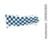 Grunge race flag, tire track with checker marks pattern on vector background. Car racing grunge flag, karting, rally motorsport and motocross start or finish banner, drag races championship flag