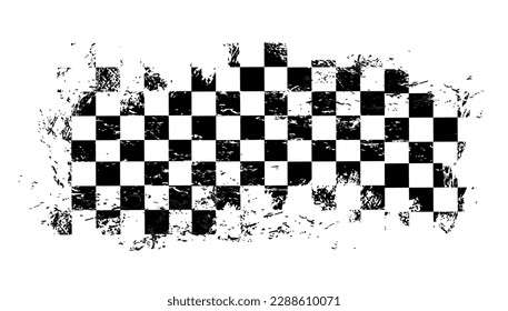 Grunge race flag of vector motocross and rally motor sport. Car, motorcycle or auto racing start and finish flag with monochrome checkered pattern, black and white squares, scratches and dirty spots
