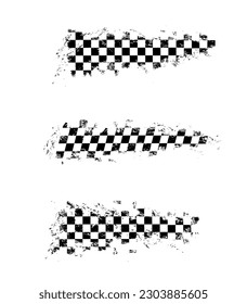 Grunge race flags, car rally and motocross or auto racing sport vector backgrounds. Grunge checkered flag of drag races or karting start or finish banner for motorcycle bike or gear motors sport