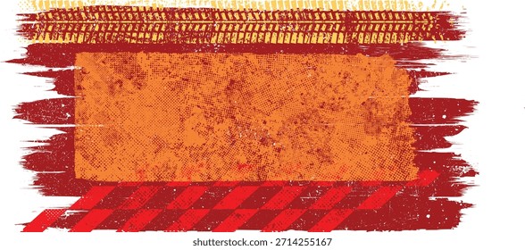 Grunge Rennbanner mit kariertem Fahnenmuster und Reifenbahn-Textur , perfekt für Motorsport-Design. Renninspirierter farbiger Hintergrund für Automobil-Branding-Design. Vektorgrafik.
