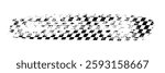 Grunge racing flag pattern with a distressed texture in black and white. Tire track with diagonal checkered design for motorsport themes, banners, graphics overlays. Abstract vector illustration.