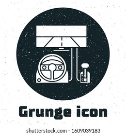 Grunge Racing simulator cockpit icon isolated on white background. Gaming accessory. Gadget for driving simulation game.  Vector Illustration