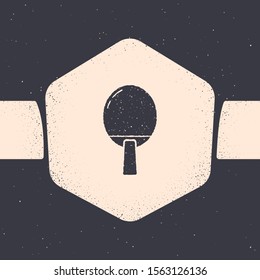 Grunge Racket for playing table tennis icon isolated on grey background. Monochrome vintage drawing. Vector Illustration