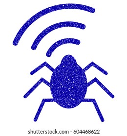 Grunge Radio Bug rubber seal stamp watermark. Icon symbol with grunge design and dust texture. Unclean vector blue sign.