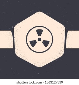 Grunge Radioactive icon isolated on grey background. Radioactive toxic symbol. Radiation Hazard sign. Monochrome vintage drawing. Vector Illustration