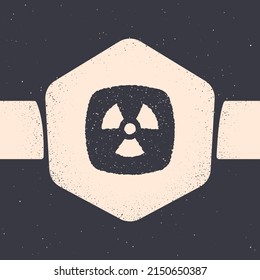 Grunge Radioactive Icon Isolated On Grey Background. Radioactive Toxic Symbol. Radiation Hazard Sign. Monochrome Vintage Drawing. Vector