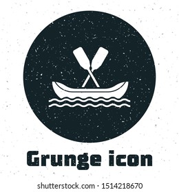 Grunge Rafting boat icon isolated on white background. Kayak with paddles. Water sports, extreme sports, holiday, vacation, team building.  Vector Illustration