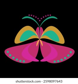 Grunge rainbow butterfly Red butterfly with yellow spots as an element for design.
