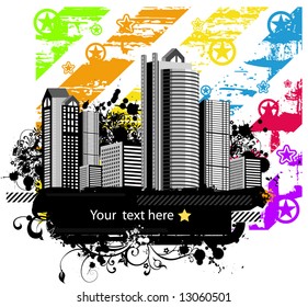 Grunge Rainbow City 3 (vector)