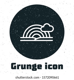 Grunge Rainbow with clouds icon isolated on white background.  Vector Illustration