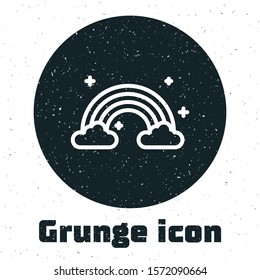 Grunge Rainbow with clouds icon isolated on white background.  Vector Illustration