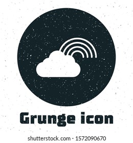 Grunge Rainbow with clouds icon isolated on white background.  Vector Illustration