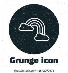 Grunge Rainbow with clouds icon isolated on white background.  Vector Illustration