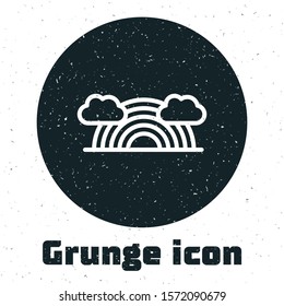 Grunge Rainbow with clouds icon isolated on white background.  Vector Illustration