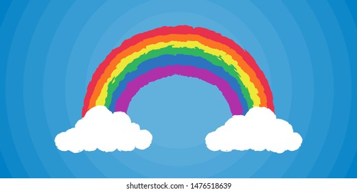 Grunge Rainbow with clouds vector illustration