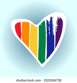 Grunge rainbow heart isolated on white background. Gay pride symbol. LGBT community symbol. Design element for Valentines cards or etc.