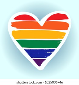 Grunge rainbow heart isolated on white background. Gay pride symbol. LGBT community symbol. Design element for Valentines cards or etc.