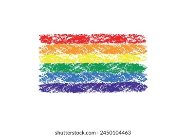 Grunge rainbow pride LGBT flag. Abstract hand drawn illustration painted with brush strokes. Vector illustration isolated on white background.