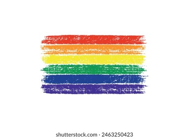 Grunge rainbow pride LGBT flag. Abstract hand drawn illustration painted with brush strokes. Vector illustration isolated on white background.