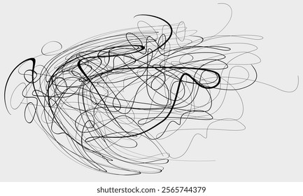 Grunge Random Chaotic Pen Doodle Strokes, Scribble with pen or pencil strokes brush. Hand drawn with chaotic randomized abstract black white patterns scratches. Doodle for covers, posters.eps8