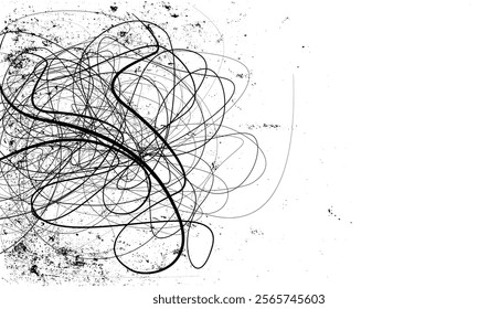 Grunge Random Chaotic Pen Doodle Strokes, Distress Overlay Texture For Your Design. Monochromatic stop freeze frames of black and white grunge pencil doodle scribbles lines,.eps8