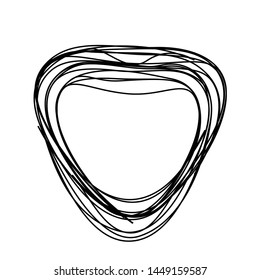 Grunge random shape line art draw geometric sign icon round black monochrome vector design element isolated on white 