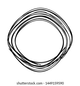 Grunge random shape line art draw geometric sign icon round black monochrome vector design element isolated on white 